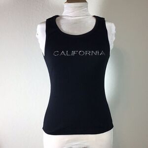 Dream Station Top Black Tank Ribbed Silver Stud California Cotton Stretch XL